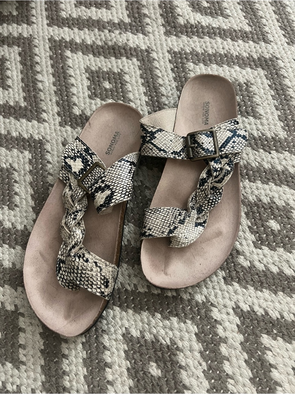 Sonoma Braided Snake-Print Slide Sandals - Beige & Black